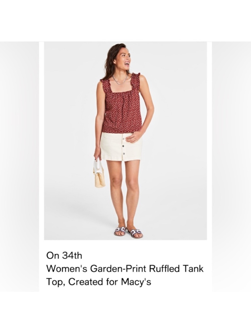 On 34th Floral Ruffle Strap Tank Top NWT L Red Summer Blouse 🌼